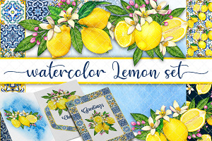 Watercolor mediterranean lemon set