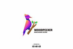 woodpecker bird gradient logo, a Branding & Logo Template by LOGTURNAL