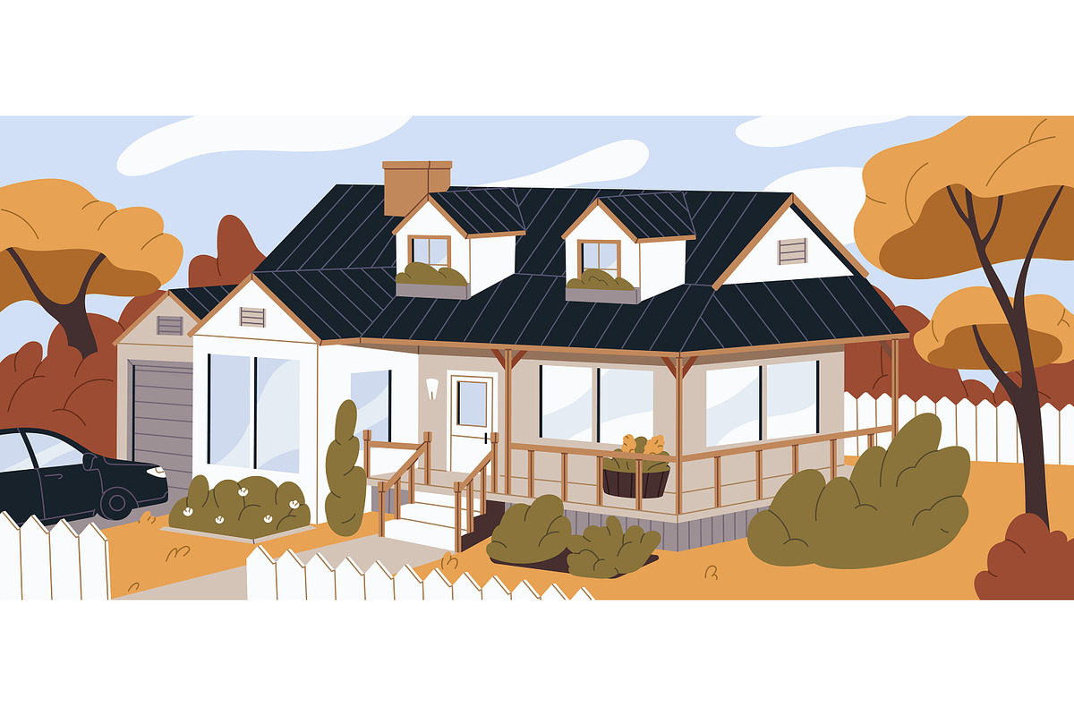 Modern suburban house cottage banner, an Object Illustration by PaperTrident (Photo 1 of 4)