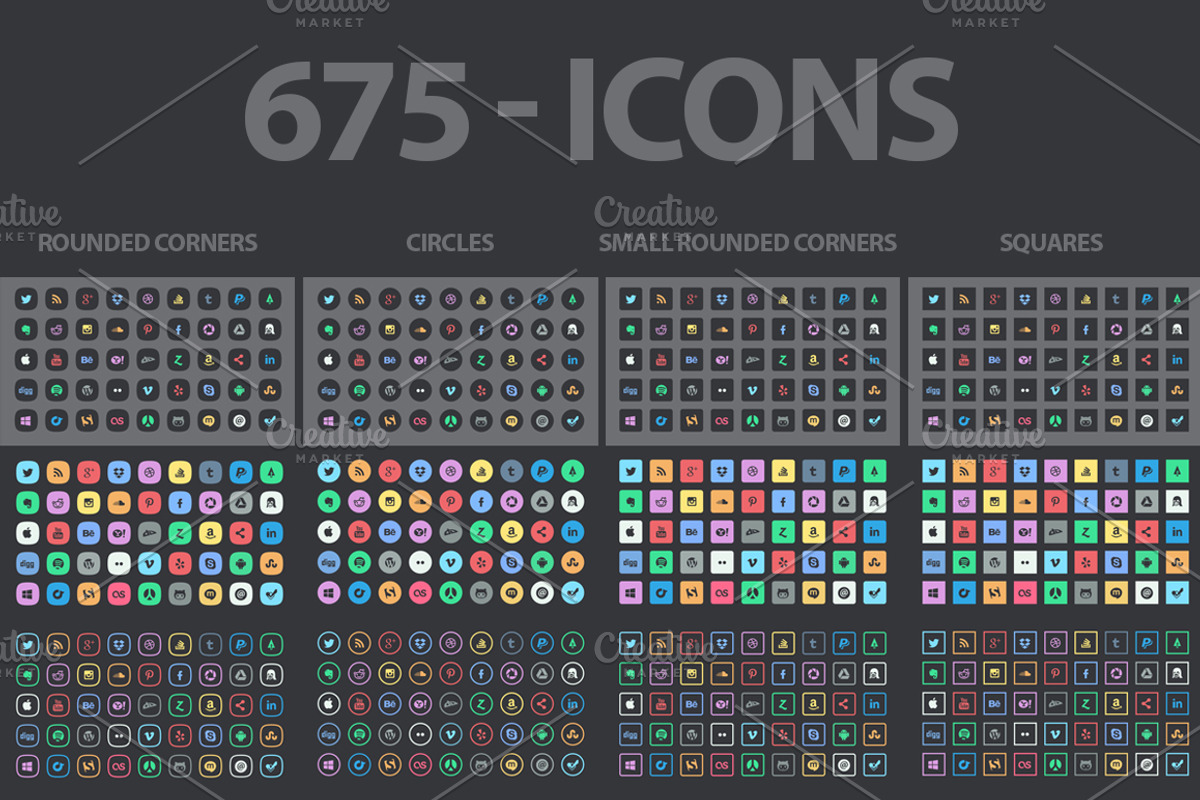 675 Social Media Icons Pack, an Outline Icon by Pixel Strawberry (Photo 3 of 4)