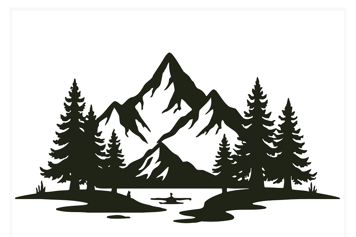 Mountain Reflection Silhouette Art, a Decorative Illustration by CarWrap design (Photo 2 of 3)