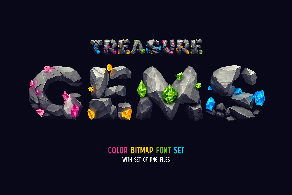 Treasure Gems - Color Bitmap Font, a Symbol Font by Gleb Guralnyk
