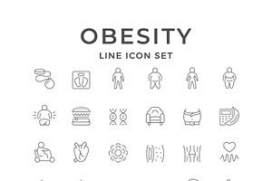 Set line icons of obesity, an Outline Icon by motorama