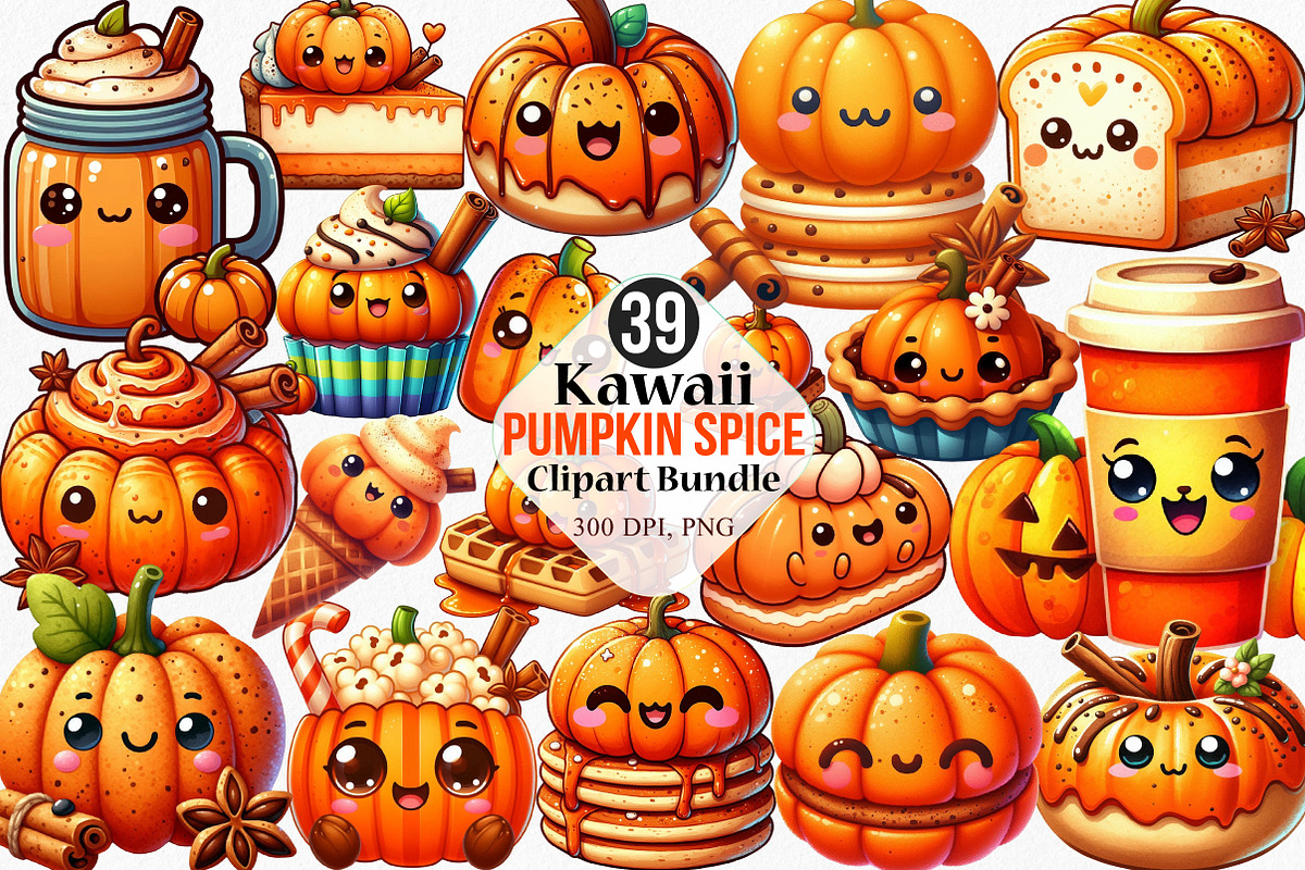 Kawaii Pumpkin Spice Clipart Bundle, an Illustration by Canvas Craft (Photo 1 of 8)