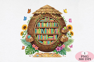 Summer Coconut Library PNG, a Seasonal Illustration by Daily.Designs