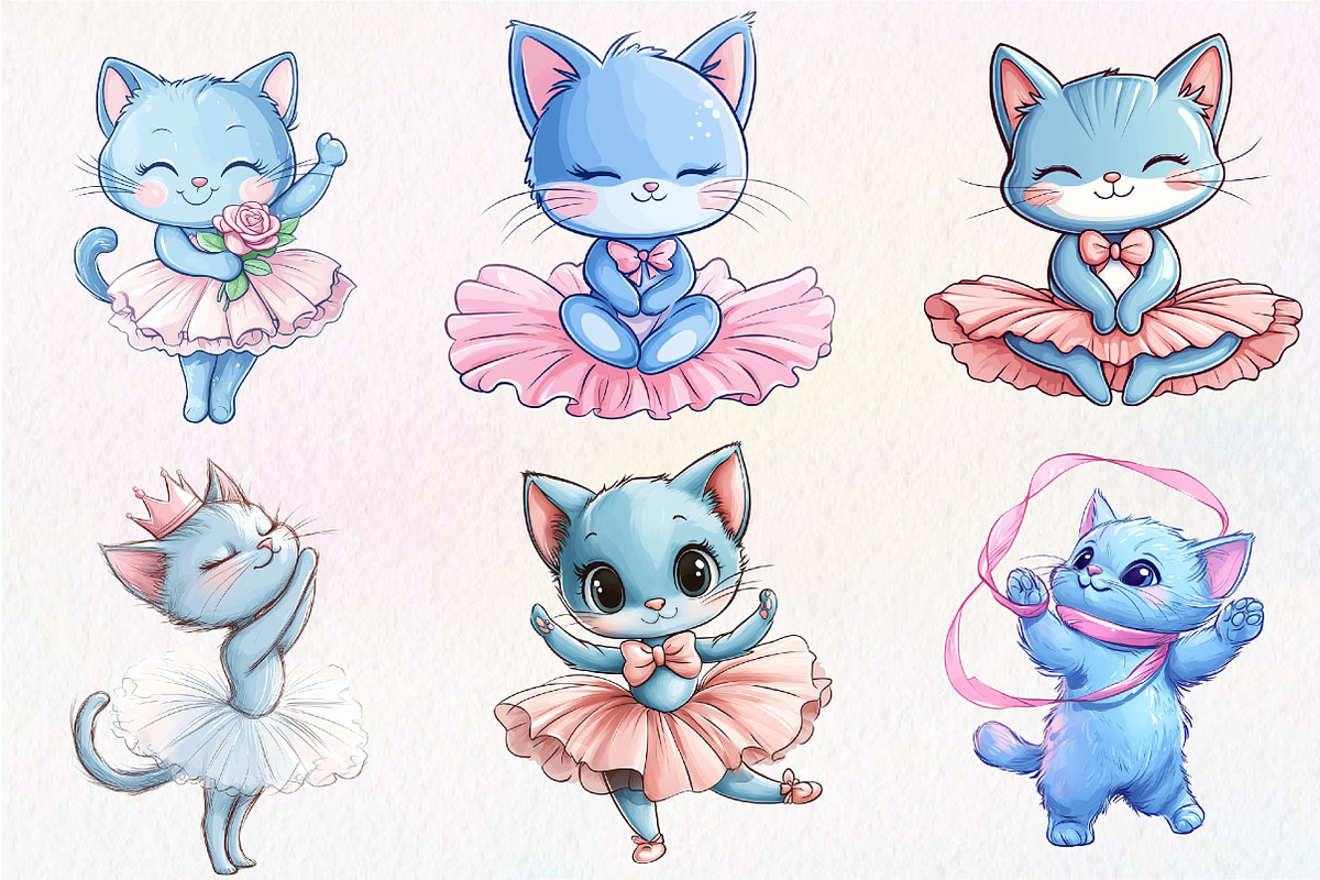 Blue Cat Ballerina Clipart, an Illustration by CreationArt (Photo 8 of 9)