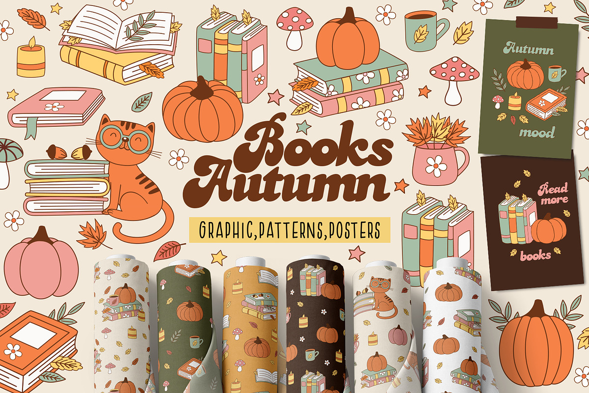 Cozy Autumn Books Clipart Bundle, an Object Illustration by NataKa (Photo 1 of 10)