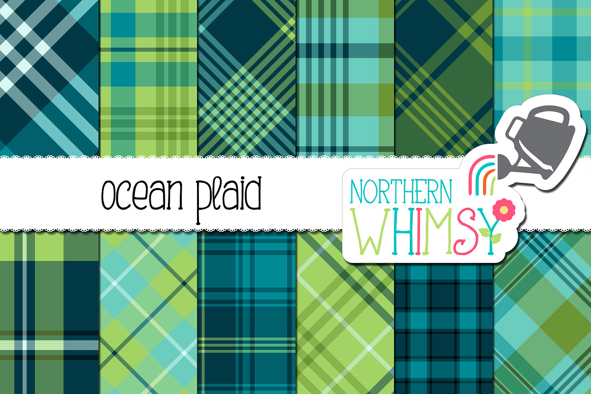Blue and Green Plaid Patterns, a Pattern Graphic by Northern Whimsy Design