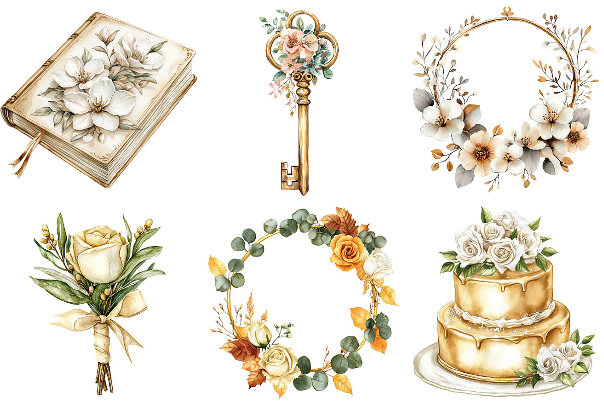 Golden Wedding Decor Clipart, an Illustration by Pixels.Craft (Photo 7 of 7)