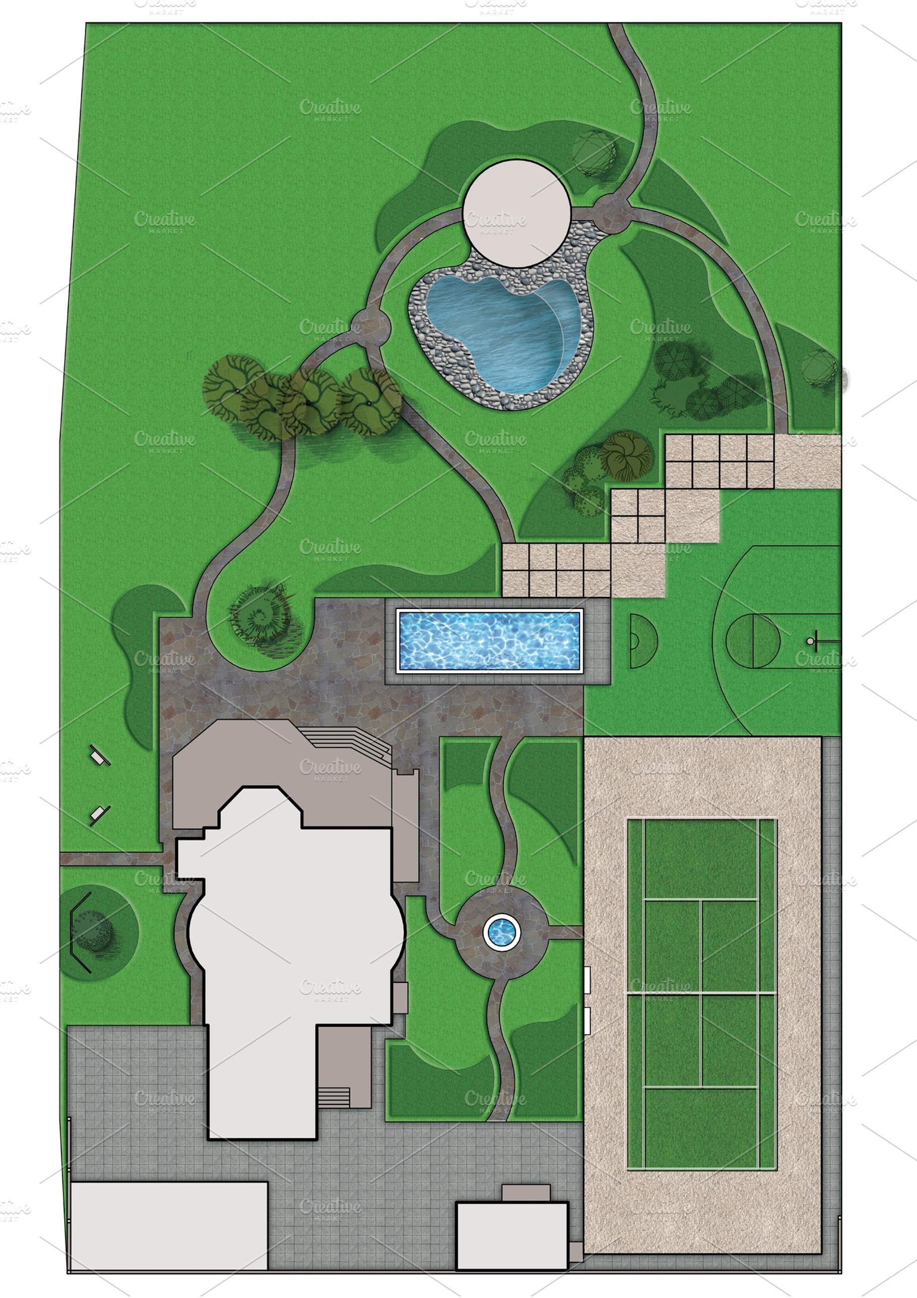 Landscaping master plan 2d sketch containing landscaping, design, and project, an Architecture Photo by ThreeDiCube