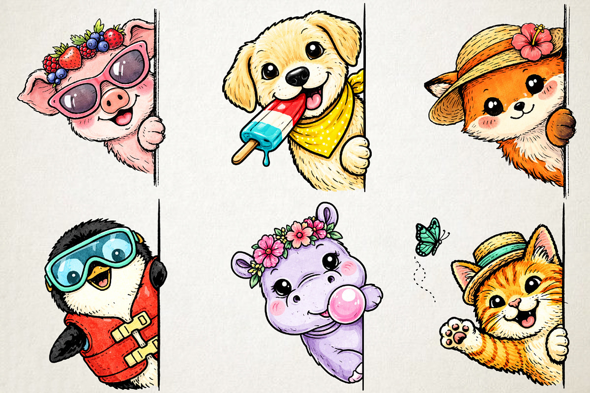 Summer Peeking Animals Sublimation, an Illustration by RobertsArt (Photo 3 of 5)