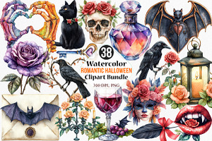 Romantic Halloween Clipart, an Illustration by Canvas Craft