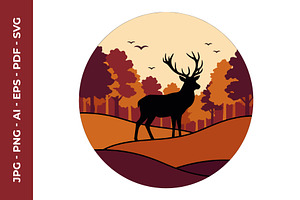 Autumn Forest Landscape with Deer, a Seasonal Illustration by nandinigraphics