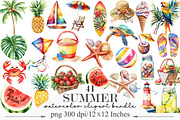 Watercolor Summer Clipart Bundle, an Illustration by Designking (Thumbnail 1 of 5)