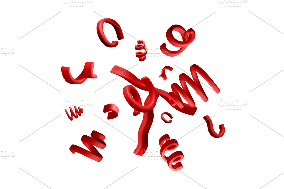 3D Red confetti ribbons falling, an Object Illustration by Abscent