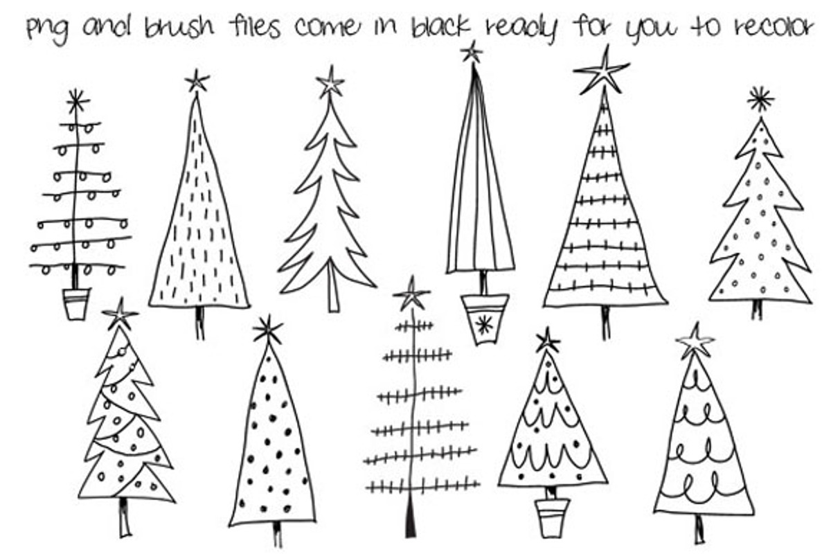 Hand Drawn Christmas Trees Clipart, an Illustration by Colors on Paper, image size:1200x800
