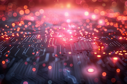 Circuit Board Illuminated With Red Lights, a Background Photo by ImageMir