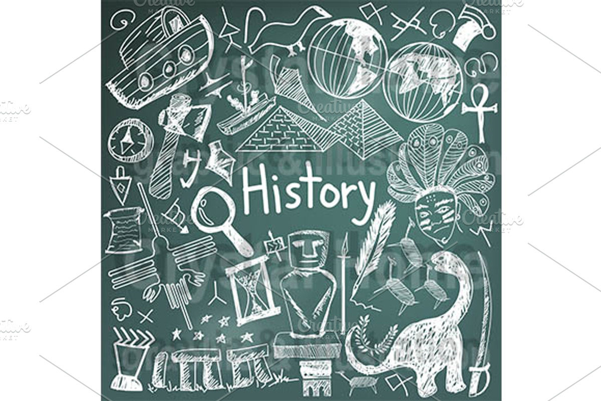 History education blackboard doodle, a Background Graphic by Crytal Home Graphics