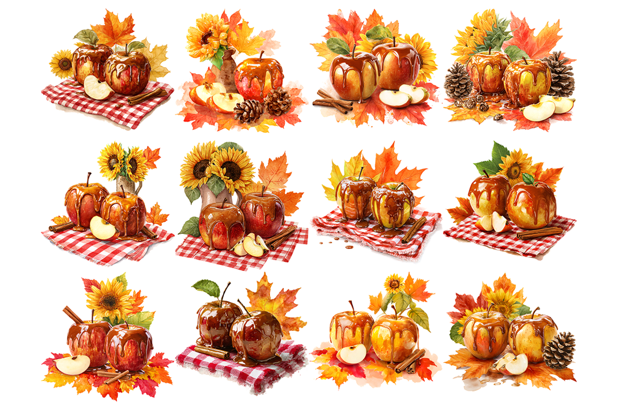 Watercolor Caramel Apples Clipart, a Decorative Illustration by stickermadness (Photo 3 of 4)