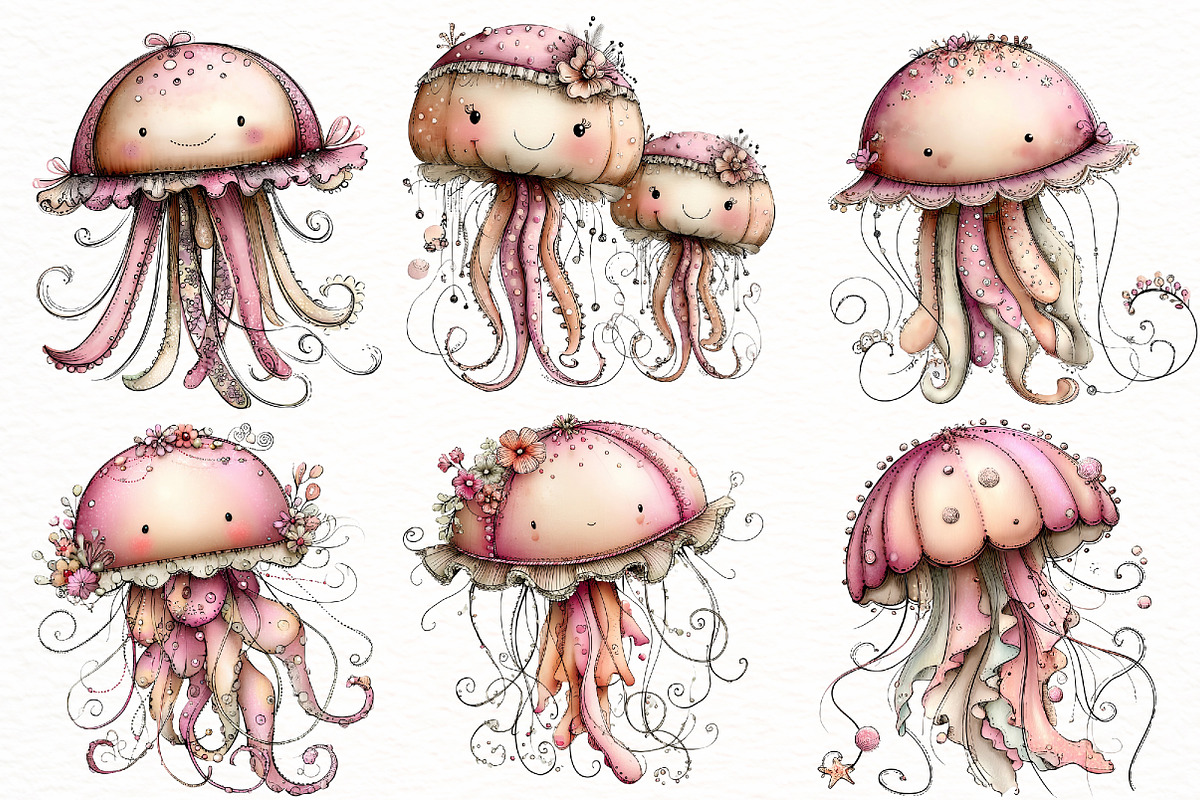 Whimsical summer jellyfish clipart, an Illustration by Designworld (Photo 4 of 8)