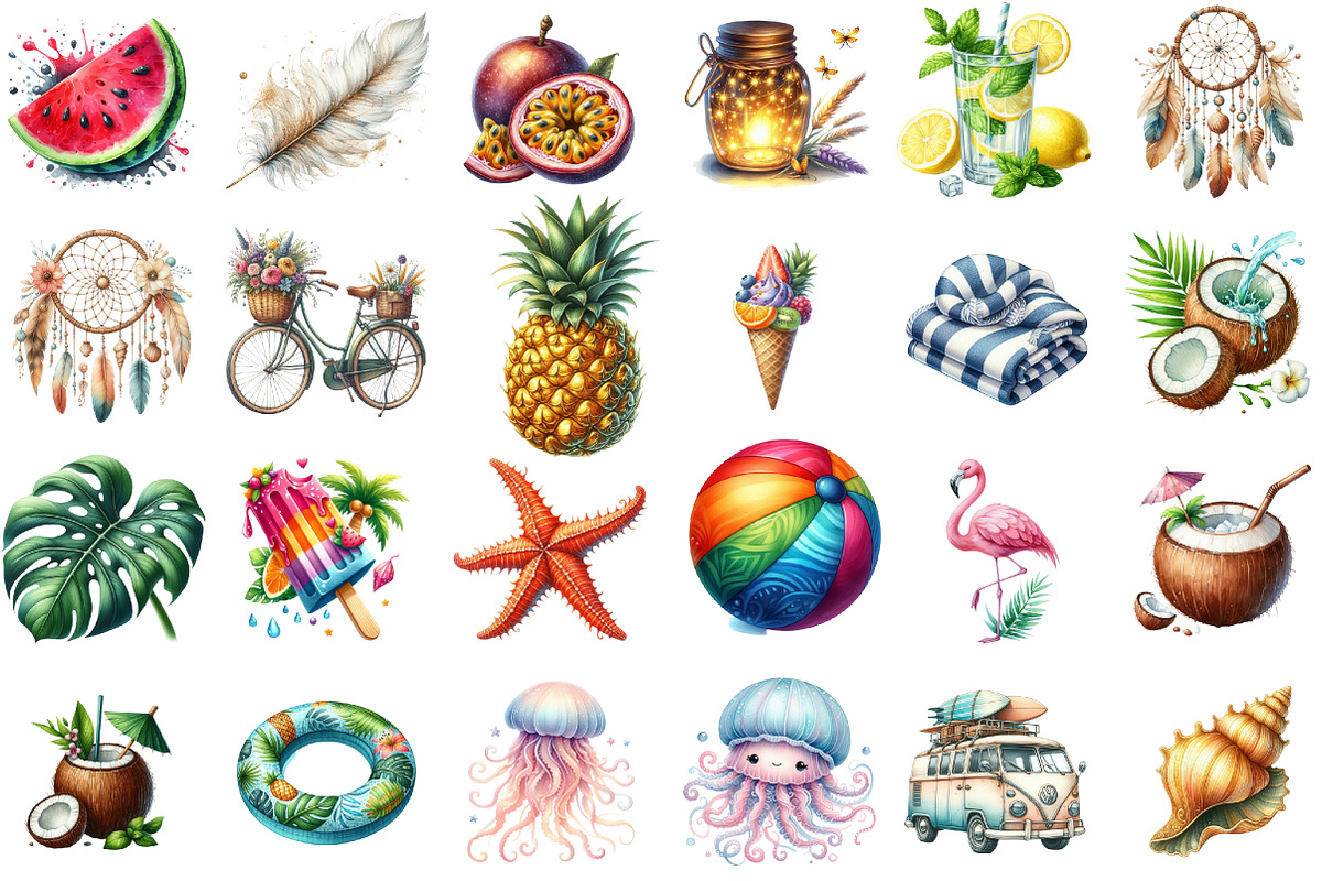 Watercolor Hello Summer Clipart, an Illustration by Sublimation Artist (Photo 2 of 6)