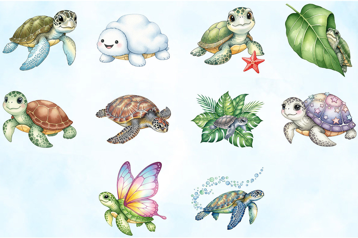 Watercolor Turtle Clipart Bundle, an Illustration by Craft Nest (Photo 5 of 6)