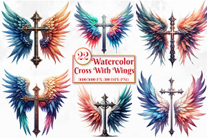 Watercolor Cross With Wings Clipart, a Seasonal Illustration by Craft Nest