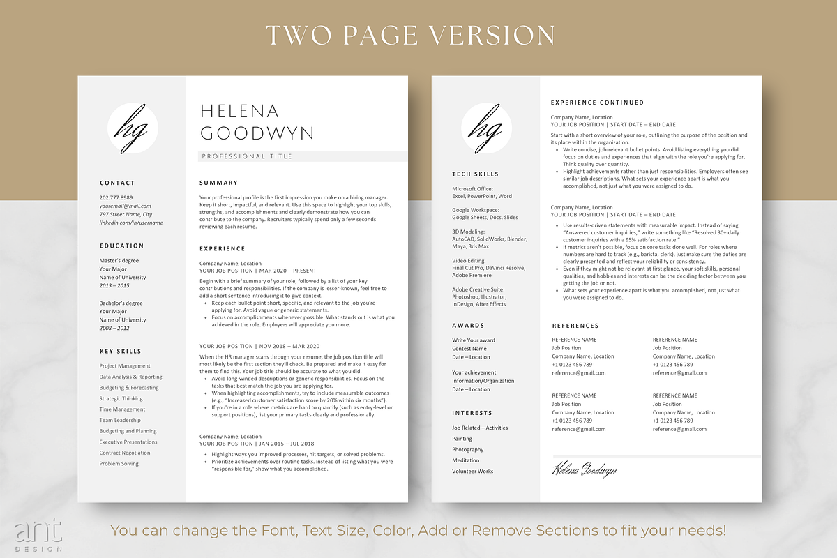 Modern Resume Template - The Helena, a Resume Template by AntDesignStudio (Photo 3 of 9)