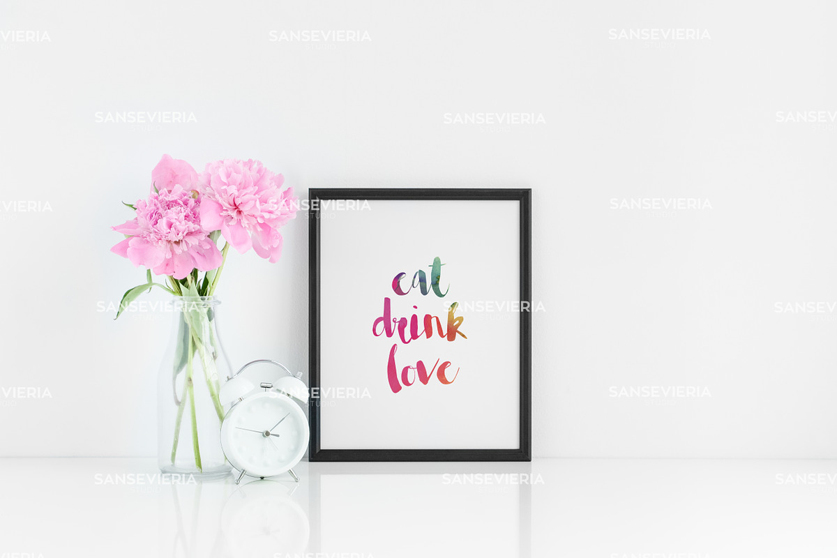8x10 frame mockup black 4:5 peonies, a Print Template by Grace White (Photo 4 of 4)