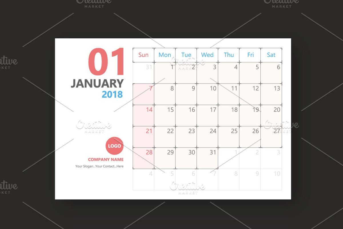 Calendar 2018 Planner Design, a Stationery Template by WORAKAMON Design Studio (Photo 4 of 6)