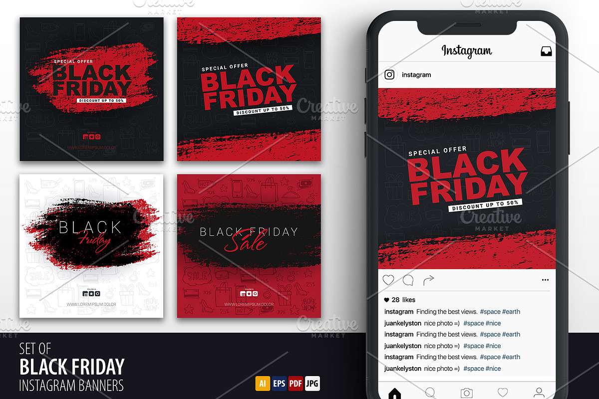 Black Friday Instagram Banners, a Social Media Template by Leo Edition (Photo 1 of 4)