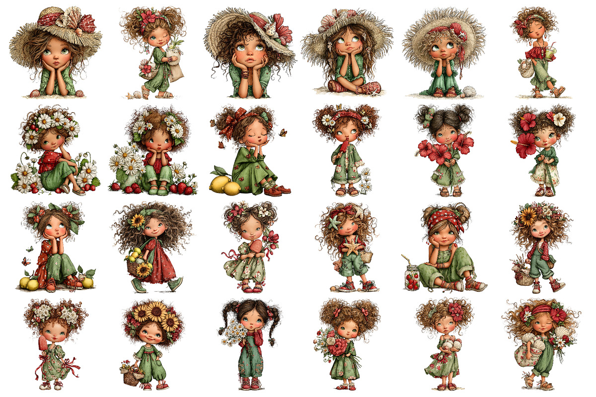 Whimsical Summer Little Girl Clipart, a Seasonal Illustration by Daily.Designs (Photo 2 of 5)