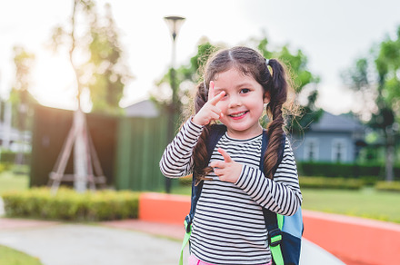 Happy little girl enjoy going to school. Back to school and Educ, a Person Photo by Ministocker
