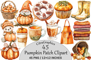 Watercolor Pumpkin Patch Clipart, a Seasonal Illustration by CitraGraphics