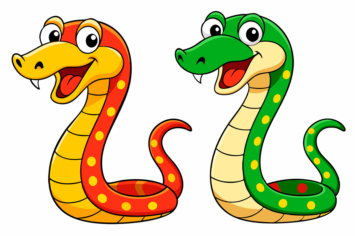 Colorful Cartoon Snakes with Red and, an Animal Illustration by Imamul001