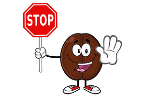 Cute Coffee Bean Holding A Stop Sign