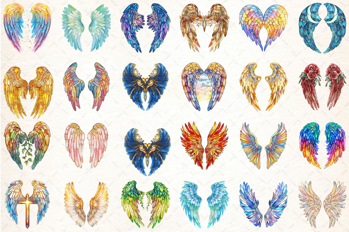 Stained Glass Angel Wings Clipart, an Illustration by DreamCafeArt (Photo 3 of 6)