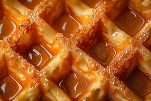 Golden-brown waffle topped with syrup, showcasing a deliciously, a Food & Drink Photo by ImageMir