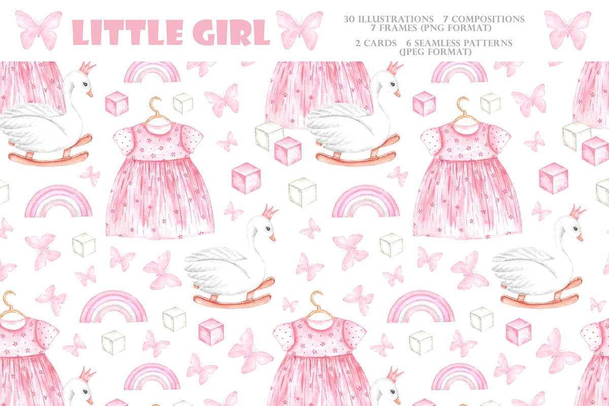 Little girl watercolor set. Nursery, a Person Illustration by SabinaWatercolorArt (Photo 15 of 15)