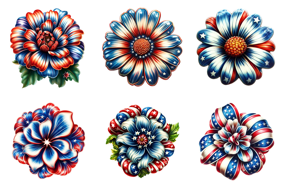 4th Of July Flowers Clipart, an Illustration by SinaCreation (Photo 3 of 9)