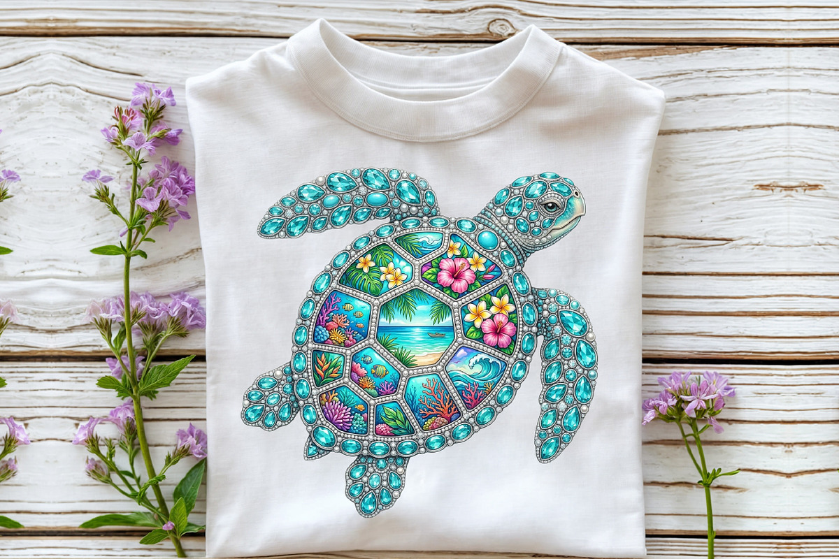 Rhinestone Sea Turtle Summer Beach, a Seasonal Illustration by Sublimation Artist (Photo 3 of 9)