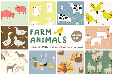 FARM ANIMALS seamless patterns, a Pattern Graphic by cocomi