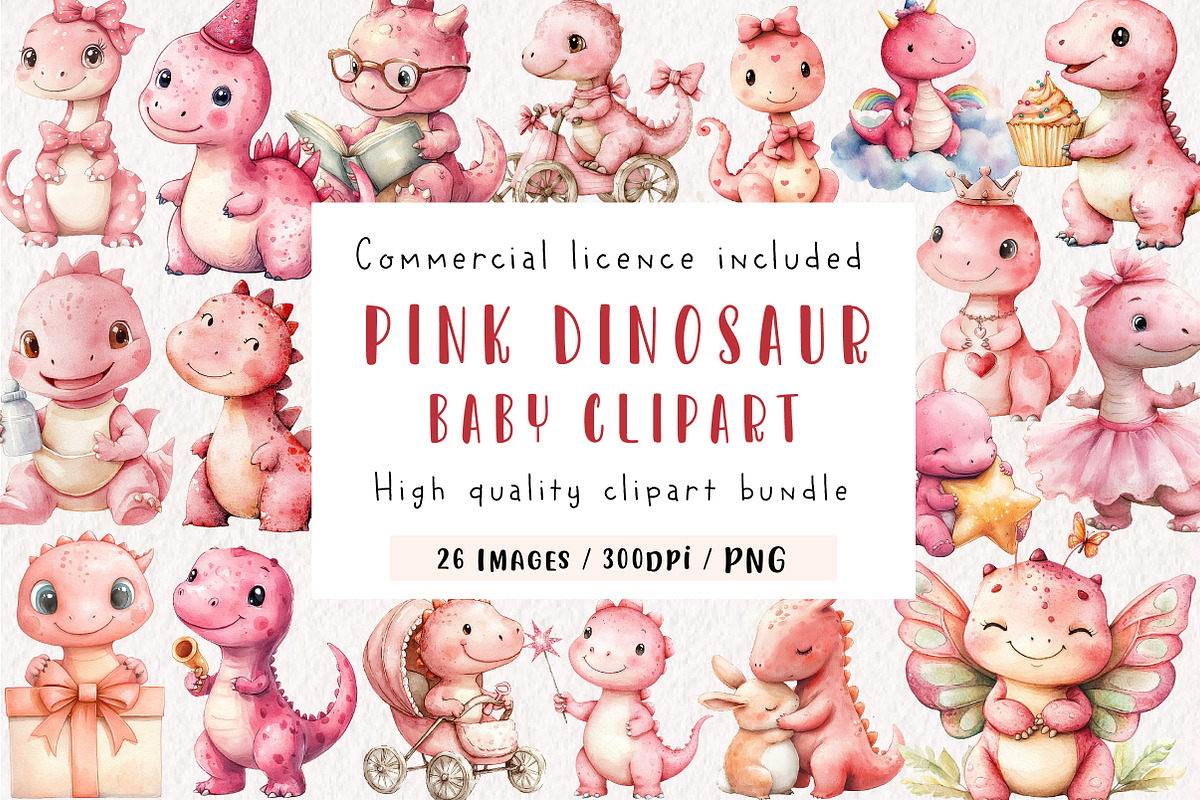 Pink Dinosaur Png, Baby Girl, an Illustration by CreationArt (Photo 1 of 9)