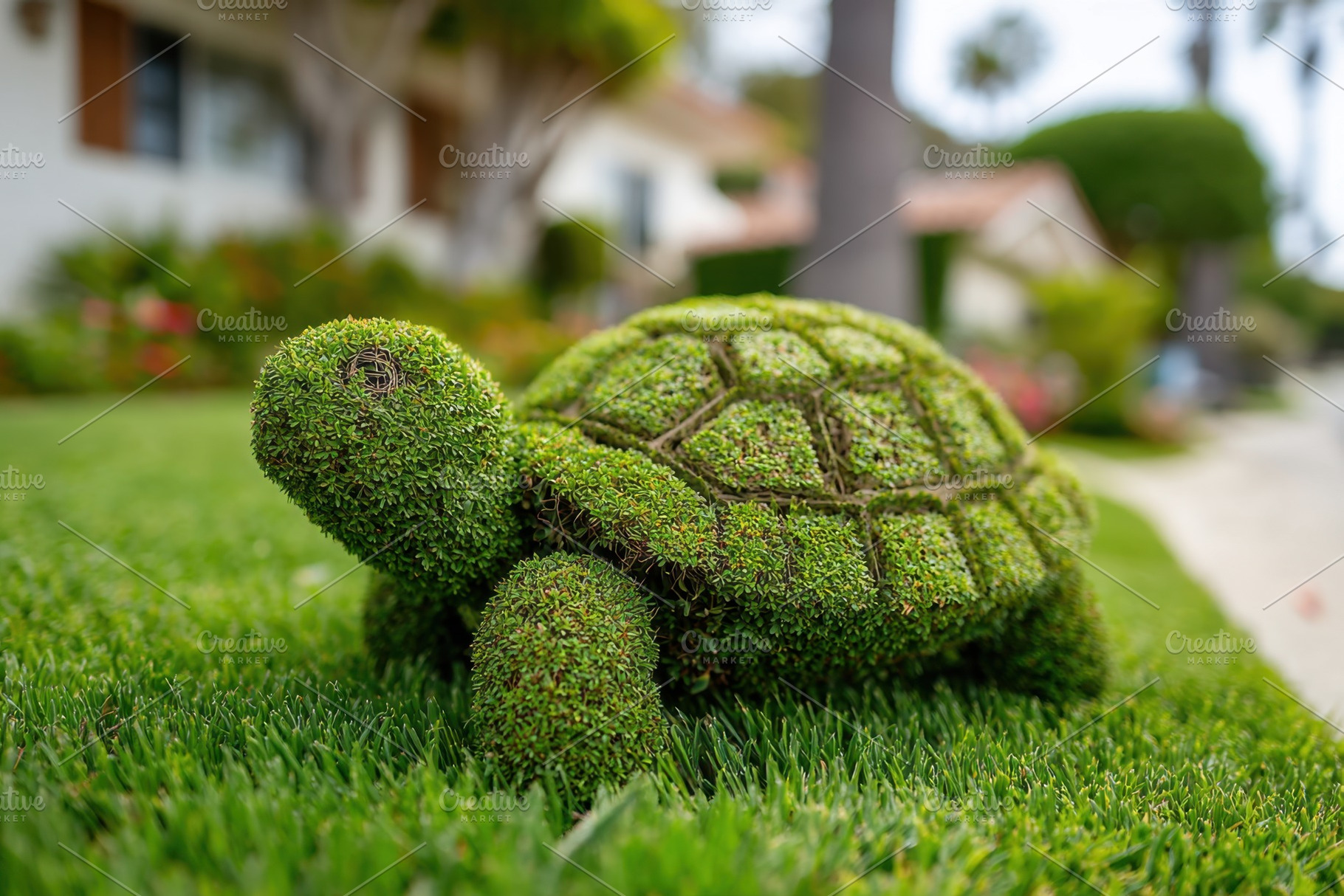 Topiary sculpture of a turtle made from green bushes, a Nature Photo by AlyaAnd