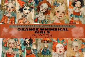 ORANGE WHIMSICAL GIRLS JUNK JOURNAL, a Person Illustration by Daring Digies