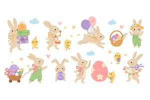 Cute easter rabbits. Holiday funny, an Animal Illustration by YummyBuum