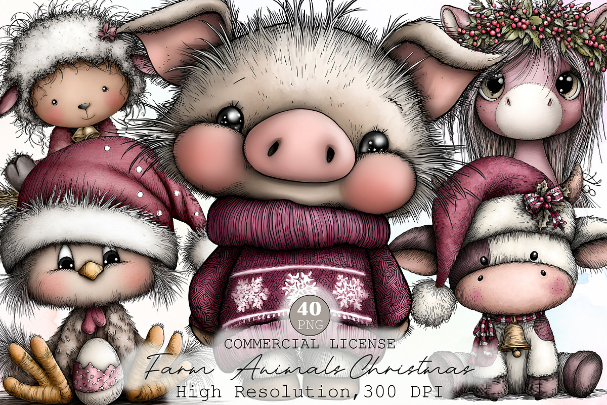 Farm Animals Christmas Clipart, an Animal Illustration by Sublimation Artist (Photo 1 of 6)