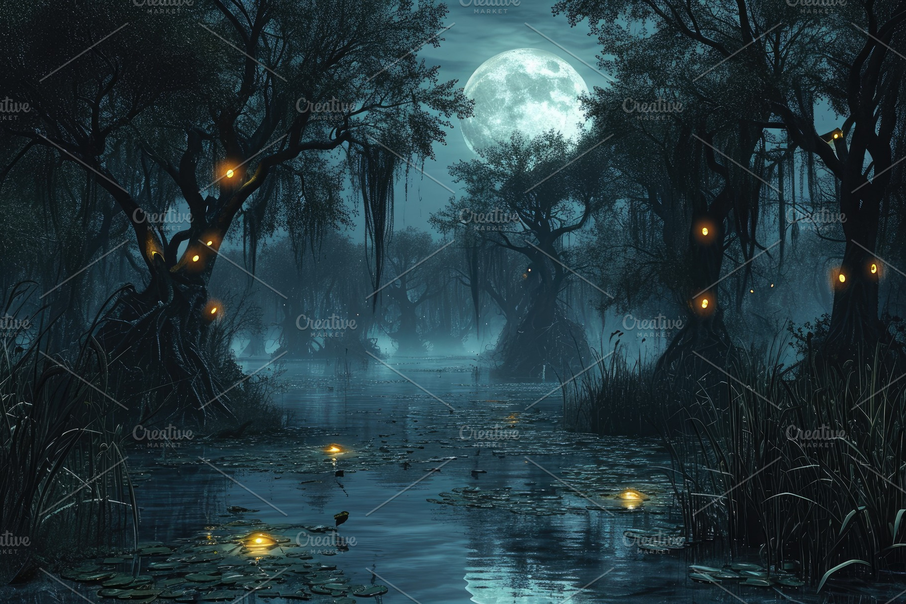 A Painting of a Swamp at Night With, a Photo by Iftikhar Alam