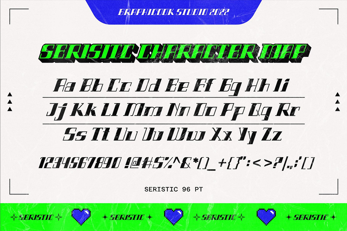 Seristic Y2K Display Typeface, a Font by graphicook (Photo 3 of 16)