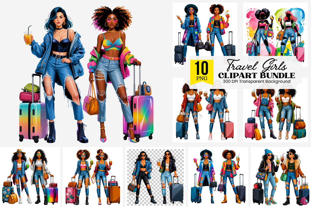10 Travel Girls PNG Clipart, a Graphic by Clipart Bloom (Photo 1 of 12)